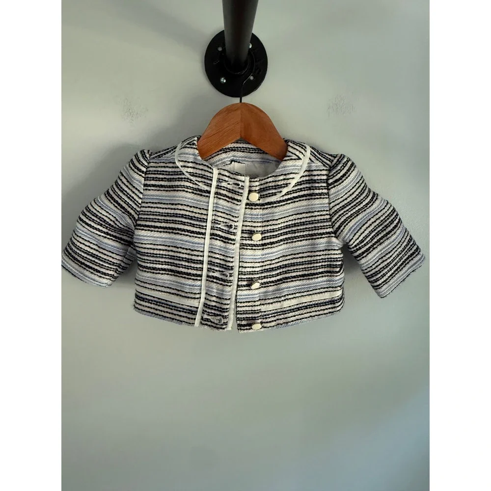 Janie and Jack Girls Blue Stripe Tweed Cropped Jacket 12-18 Months NWT